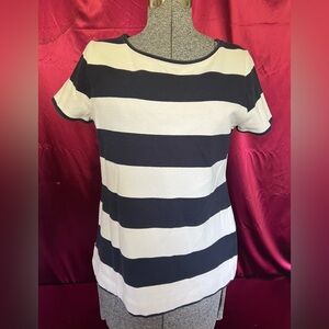 LOFT Black and White Striped Short Sleeve Top